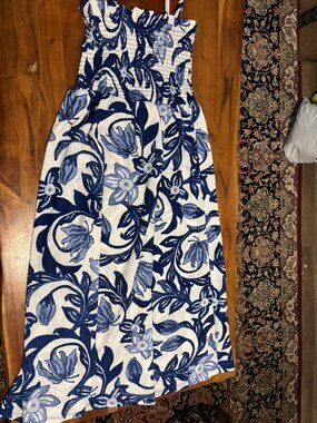 H&M Blue and White Smocked Bodice Dress New with Tags, Size Small